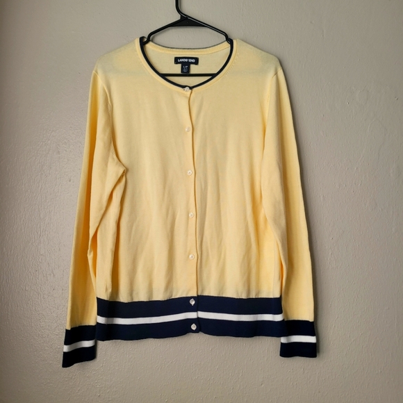 Lands' End Sweaters Lands End Yellow Cardigan Sweater With Navy